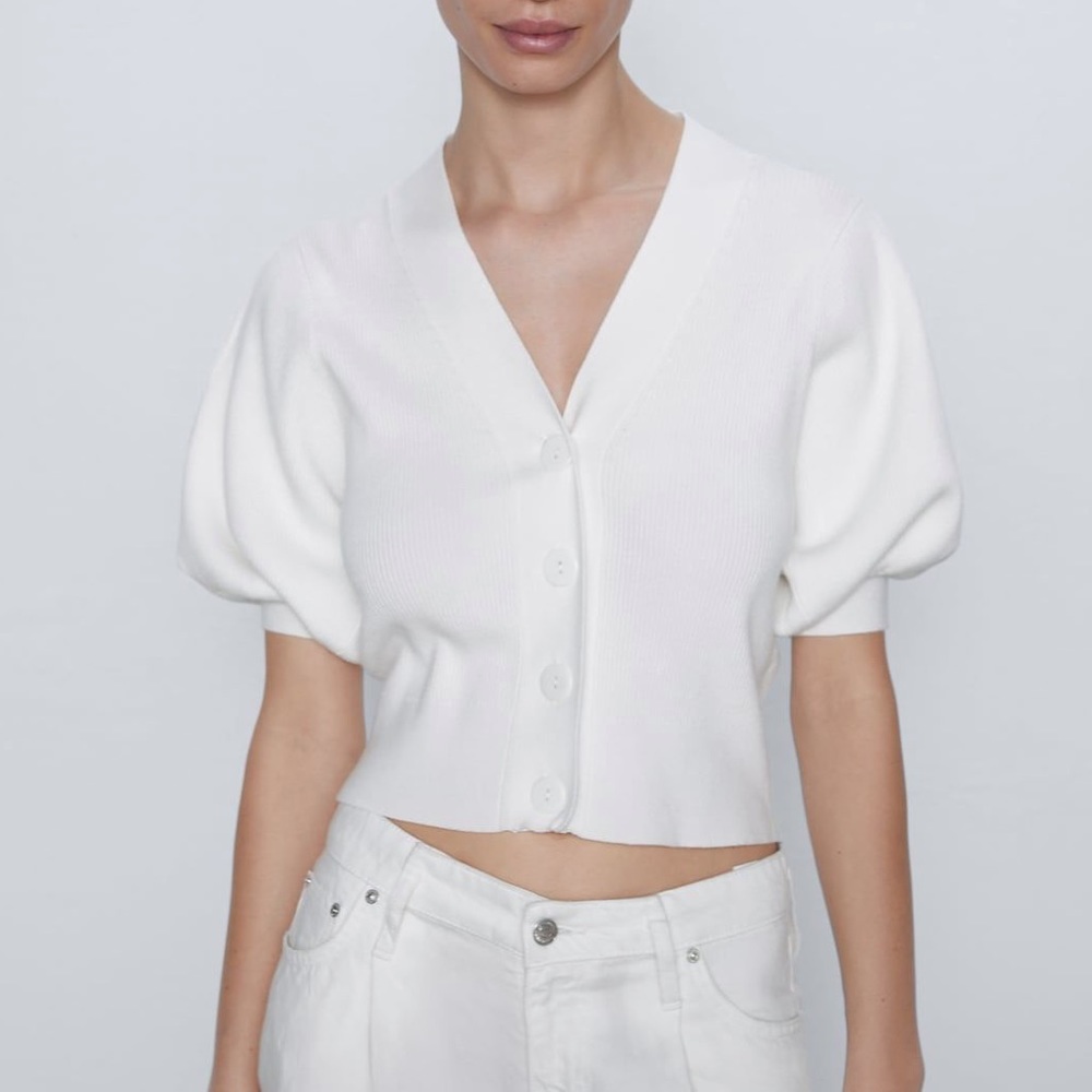 Zara Knit Balloon Sleeve Cardigan
